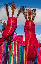 Indigenous Salasaca Indians in colourful garments, celebrating the Inti Raymi festival - or Festival of the Sun, Salasaca, Andes, Ecuador, June 2004.