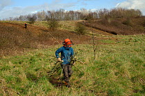Green Mantle Ltd. contractors clearing scrub from hillside once used as a dumping ground to improve habitat for bees and other pollinators for Buglife / Avon Wildlife Trust's West of England B-Lines p...