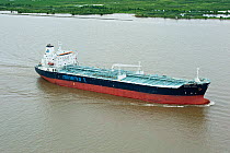 Aerial view of Minerva Virgo oil tanker / chemical tanker sailing along coastal waters, Louisiana, Gulf of Mexico, USA, August 2010