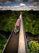 The Pontcysyllte Aqueduct carries the Llangollen Canal over the River Dee and its valley, near Wrexham, Wales, UK, a World heritage site.