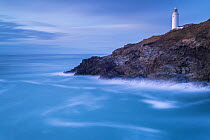 RF - Trevose head, lighthouse in late evening light, Trevose, Cornwall, UK. March 2016. (This image may be licensed either as rights managed or royalty free.)