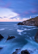 Trevose Head Lighthouse at dusk, Cornwall, England, UK. October 2015.