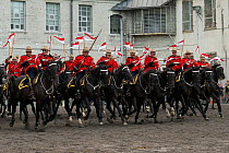 The Royal Canadian Mounted Police force charges, during the National American Police Equestrian Competition (NAPEC), at Kingston Penitentiary, Kingston, Ontario, Canada. September 2016.