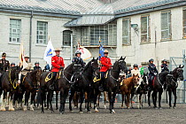 Mounted police officers parade, during the National American Police Equestrian Competition (NAPEC), at Kingston Penitentiary, Kingston, Ontario, Canada. September 2016.