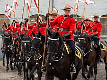 The Royal Canadian Mounted Police force parading, during the National American Police Equestrian Competition (NAPEC), at Kingston Penitentiary, Kingston, Ontario, Canada. September 2016.