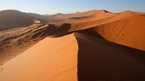 Panning shot of sand dunes, Namib-Nauckluft National Park, Namib Desert, Namibia. 2015.