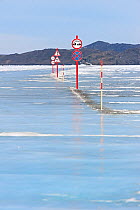 Official Ice Road across Lake Baikal, Siberia, Russia, March 2015.