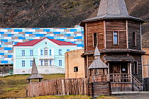 Architectural mixture in Russian settlement - Barentsburg, Svalbard, Norway, July 2016.