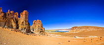 Altiplano landscape with  Cathedral of the Salar of Tara, Natural Reserve of Los Flamencos, Aguas Calientes, Atacama Desert, Chile, elevation 4430 m above sea level.