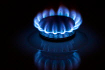 Flame of gas cooker in kitchen