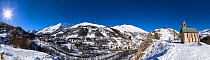 Stitch panorama of Valloire ski resort, Savoie in the French Alps. Maurienne Valley, France