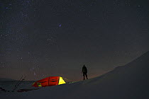 Camping in winter in the Dovrefjell-Sunndalsfjella National Park. Sor-Trondelag, Norway January