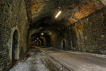 The Headstone Tunnel, 490m long, formerly part of the Buxton - Matlock railway line, now part of the Monsal Trail cycle route. Opened 2011. Peak District National Park, Derbyshire, UK