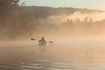 Kayaking at dawn, Grafton Pond, Enfield, New Hampshire, USA.