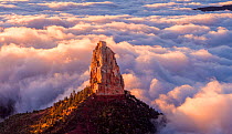 Mount Hayden peak above fog, Grand Canyon.  Taken from Point Imperial on the Canyon's North rim, Arizona, USA