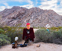 Effigy of US President Donald Trump in the El Camino del Diablo, Barry M. Goldwater bombing range, near the Arizona/Mexico border. This effigy or shrine has been placed in an area where illegal migran...