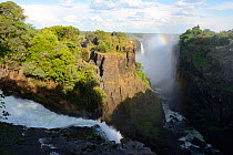 Victoria Falls with mist and rainbow, Zambezi River, Zimbabwe