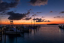 Sunrise at the marina, South Bimini, Bahamas. The Bahamas National Shark Sanctuary, West Atlantic Ocean.