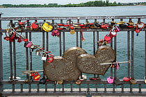 Love locks on a bridge in Irkutsk, Lake Baikal, Siberia, Russia.