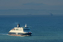 Cross-channel ferry. English Channel with French coast in background, Dover, Kent, UK. July