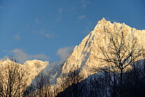 Mont Blanc and the Auguille du Midi at dusk, Haute-Savoie, France, February 2013.