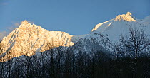 Mont Blanc and the Auguille du Midi at dusk, Haute-Savoie, France, February 2013.