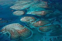 Aerial view of southern Belize barrier reef, near Placencia. Belize Barrier Reef Reserve System, a  UNESCO Natural World Heritage Site. Belize, Central America.