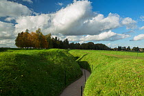 Remains of trenches from the First World War at Newfoundland Memorial Park on the Somme battlefield, Beaumont Hamel, Picardy, France, October 2014.