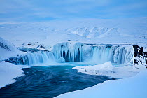 Godafoss in winter, Bardardalur district of North-Central Iceland, March 2016.