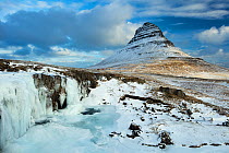 Snow covered  Kirkjufell mountain, Snaefellsnes Peninsula, Iceland, March 2015.