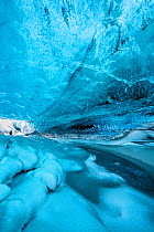 Ice cave below the Breidamerkurjokull Glacier, eastern Iceland, February 2015.