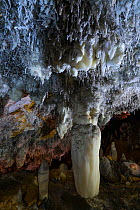 Stalagtites in El Soplao cave, Cantabria, Spain July.
