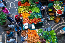 Aerial view of stall at farmers' market, Funchal, Madeira Island, Portugal, March 2016.