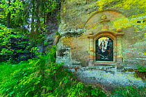 St Ignatius Rock Chapel, small painting at the back of the chapel. Bohemian Switzerland National Park, Czech Republic May 2016.