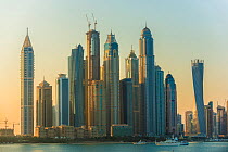 Dubai Marina skyline at dawn, Dubai, United Arab Emirates, November 2011.