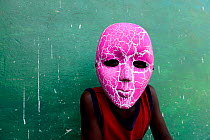 Portrait of masked person at carnival, Eticoga, Orango Island, Bijagos UNESCO Biosphere Reserve, Guinea Bissau, February 2015.