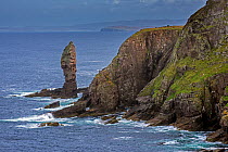 Old Man of Stoer, 60 metres high sea stack of Torridonian sandstone at the Point of Stoer in Sutherland, Scottish Highlands, Scotland, UK, September 2016