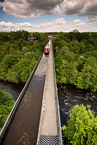 Pontcysyllte Aqueduct, built by Thomas Telford, carrying Llangollen Canal over River Dee, Wrexham, Denbighshire, Wales, UK, May, YEAR.
