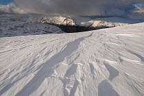 View towards Aonach Eagach mountain ridge, from Buachaille Etive Beag, Scotland, UK, February.