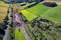 Re-meandering / Flood management work to slow water flow of Eddleston Water. Part of the Eddleston Water Project led by Tweed Forum, Cringletie, Peebles, Tweedale, Scotland, UK, August 2016.