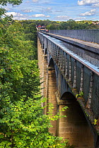 Pont Cysyllte Aqueduct taking the Llangollen canal across the River Dee, Vale of Llangollen, near Trevor North, Wales, UK, September.