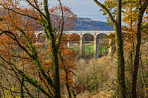 Pont Cysyllte Aqueduct taking the Llangollen canal, across the River Dee, Vale of Llangollen, near Trevor, North Wales, UK, November 2016.