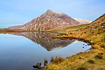 Pen yr Ole Wen reflected in Llyn Idwal in the Glyderau mountains in Snowdonia, North Wales, UK, December 2016.