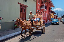 Horse and cart in Granada colonial town, Nicaragua. February 2013.