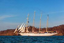 Sailing ship Starflyer (Star Clippers fleet)  in Pacific waters, Costa Rica, March.