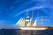 Sailing ship Starflyer (Star Clippers fleet)  in Pacific waters, Costa Rica, March.