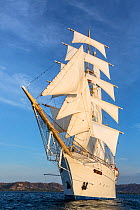 Sailing ship Starflyer (Star Clippers fleet) in Pacific waters, Costa Rica, March.