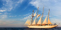 Sailing ship Starflyer (Star Clippers fleet) in pacific waters, Costa Rica. March.