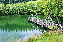Small lake with jetty, Sila National Park,  Calabria, Italy, June 2013.
