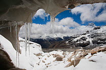View from ice cave in the Pisco Glacier, Mount Huascaran, Huascaran National Park UNESCO World Heritage Site, Andes, Peru.